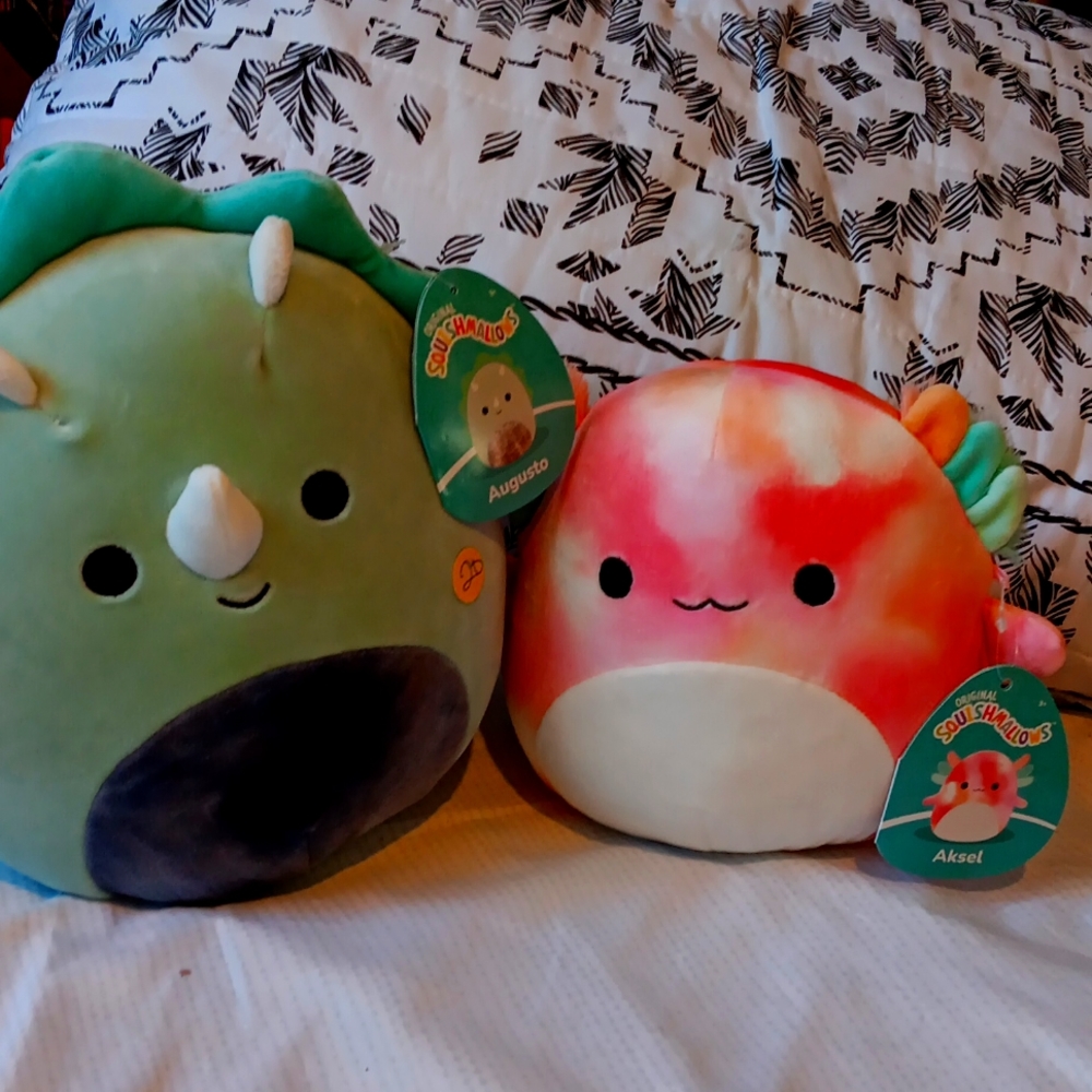 Squishmallow bundle of 2 axolotl and triceratops